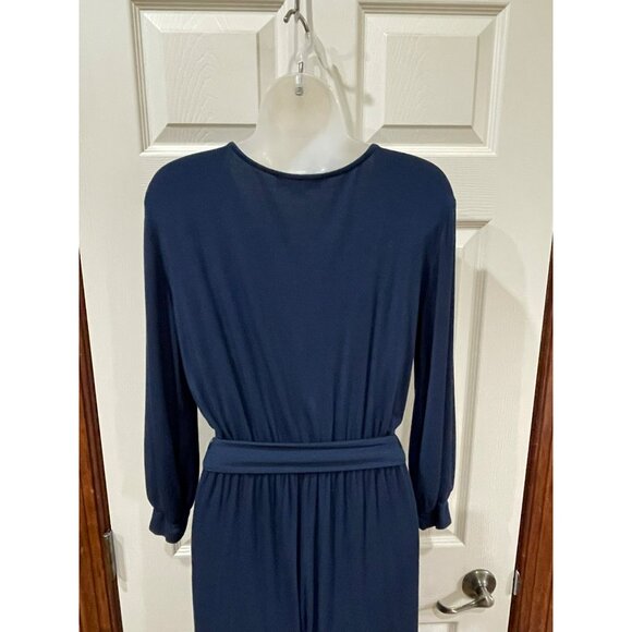 Amour Vert Womens Navy Blue Wrap-Style Jumpsuit W/ Pockets & Belted Waist S - Picture 5 of 9